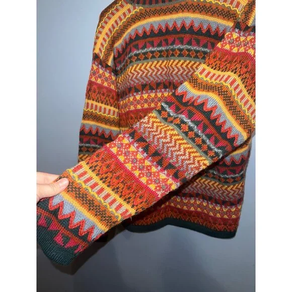 Vintage‎ The Peruvian Collection Multi Colored V-Neck Cardigan SZ L 100% Alpaca